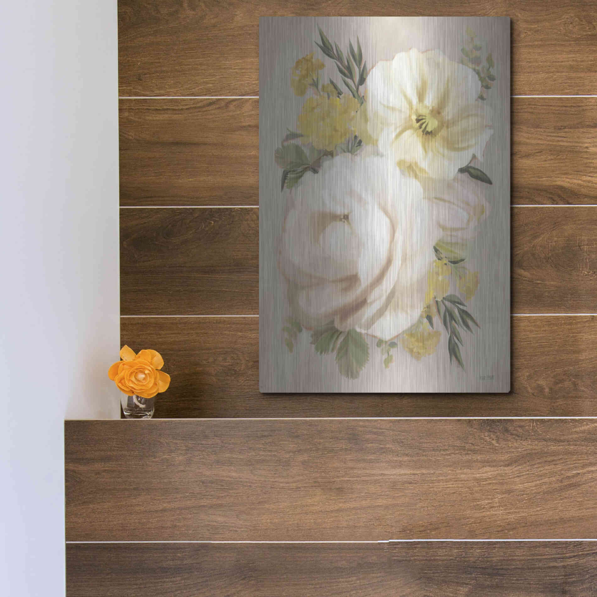 Luxe Metal Art 'Peach Peony Bouquet' by House Fenway, Metal Wall Art,12x16