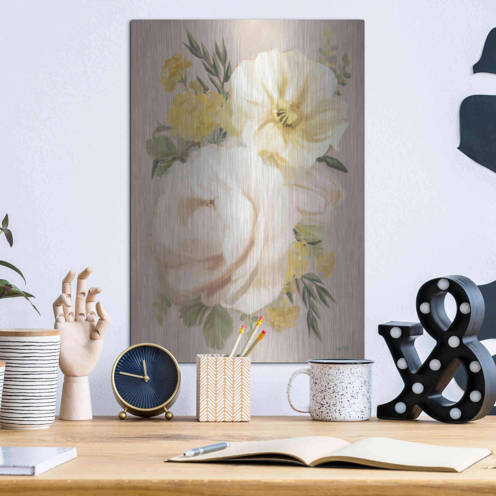 Luxe Metal Art 'Peach Peony Bouquet' by House Fenway, Metal Wall Art,12x16