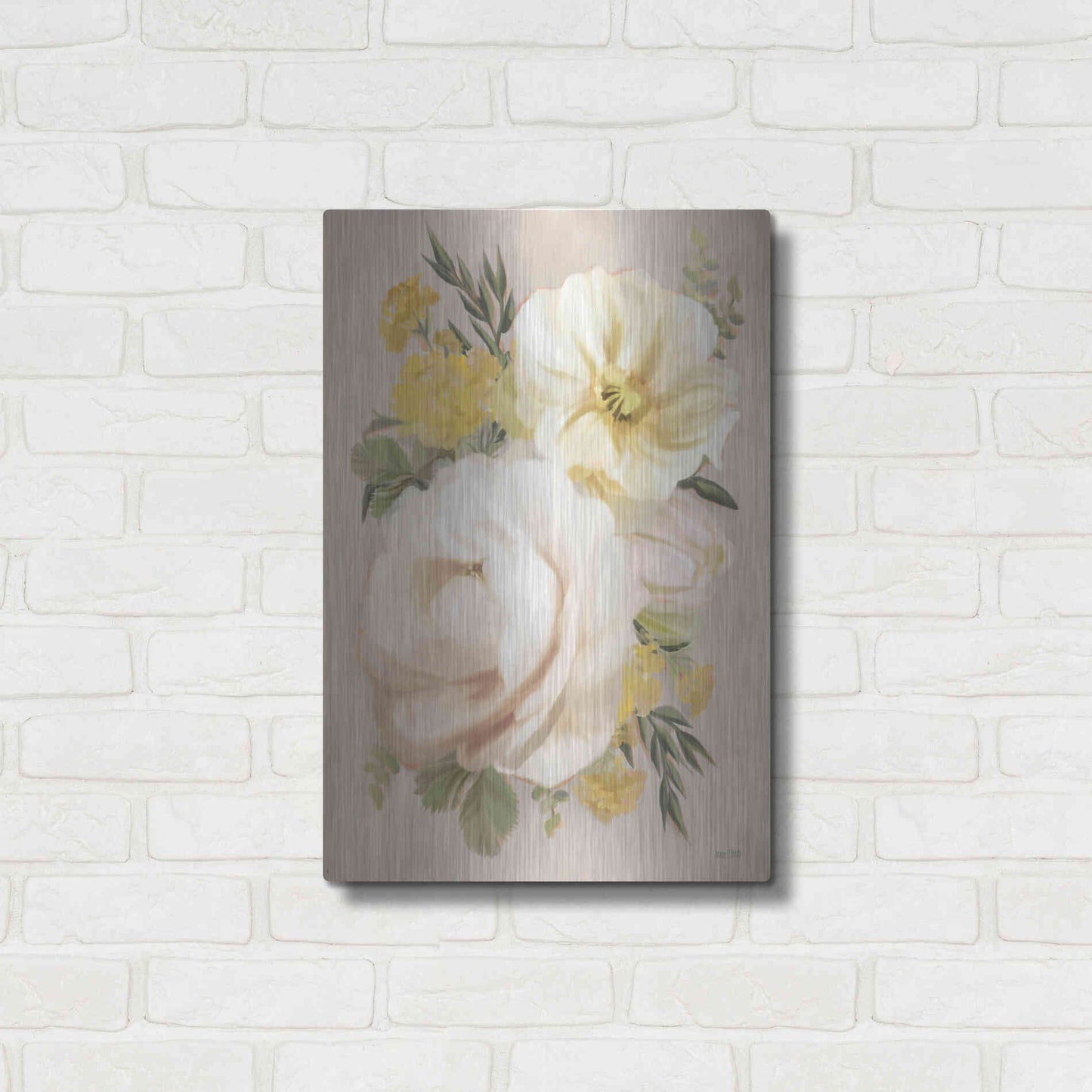 Luxe Metal Art 'Peach Peony Bouquet' by House Fenway, Metal Wall Art,16x24