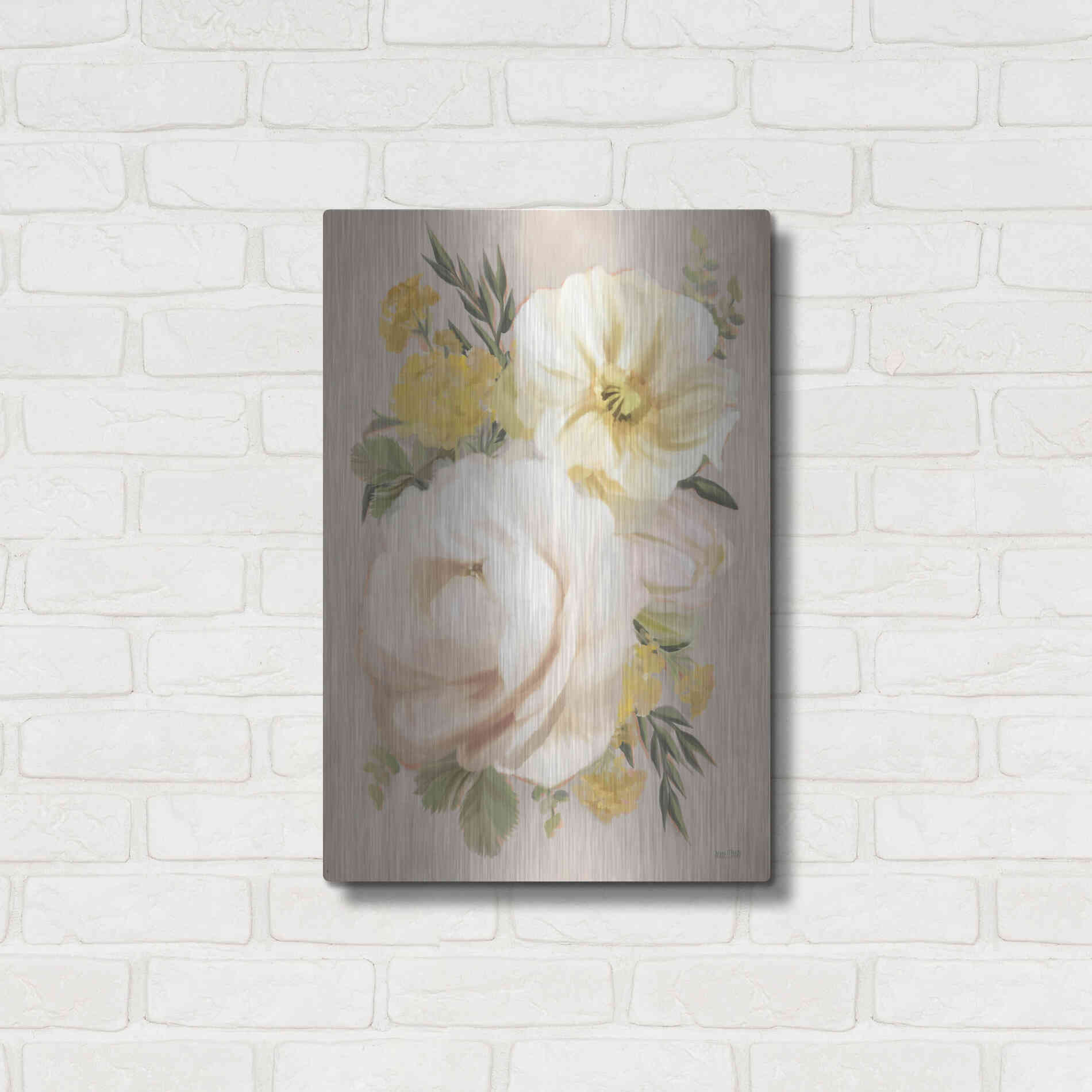 Luxe Metal Art 'Peach Peony Bouquet' by House Fenway, Metal Wall Art,16x24