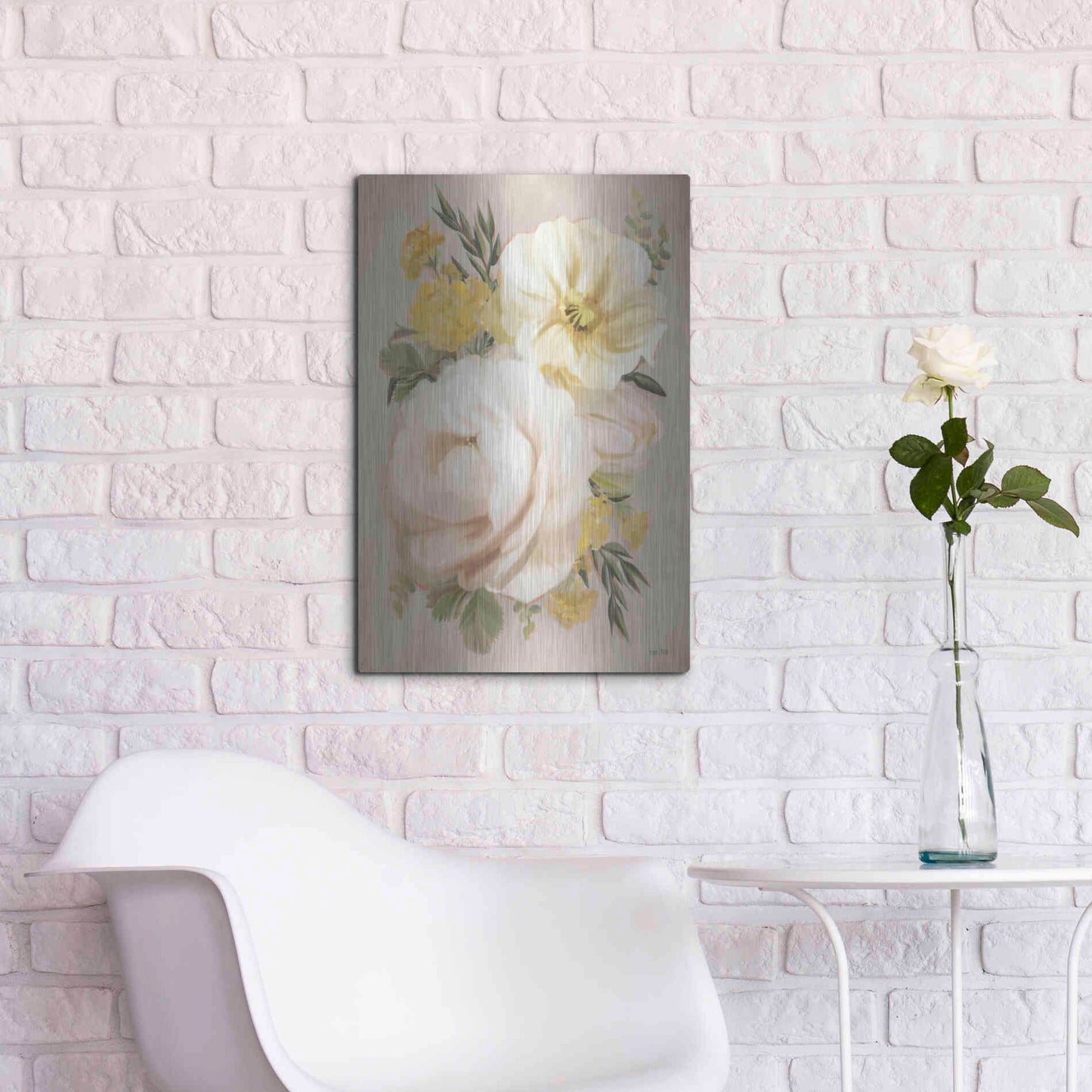Luxe Metal Art 'Peach Peony Bouquet' by House Fenway, Metal Wall Art,16x24