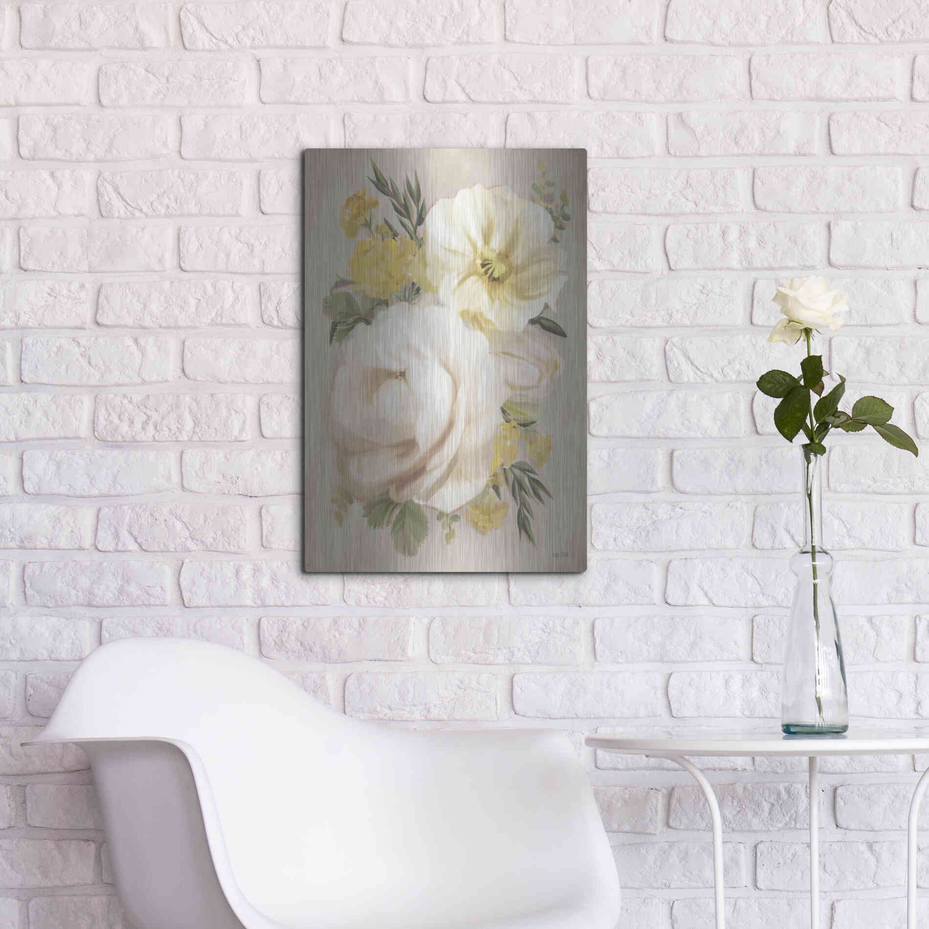 Luxe Metal Art 'Peach Peony Bouquet' by House Fenway, Metal Wall Art,16x24