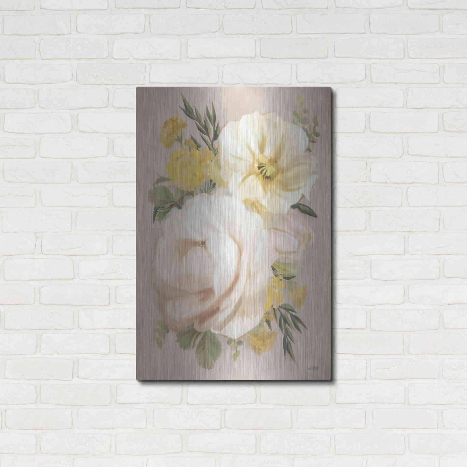 Luxe Metal Art 'Peach Peony Bouquet' by House Fenway, Metal Wall Art,24x36