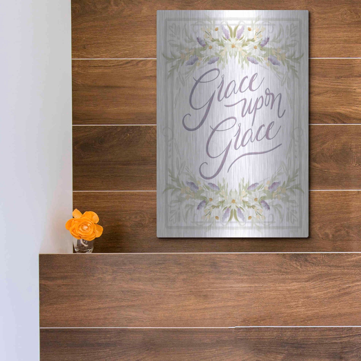 Luxe Metal Art 'Grace Upon Grace' by House Fenway, Metal Wall Art,12x16
