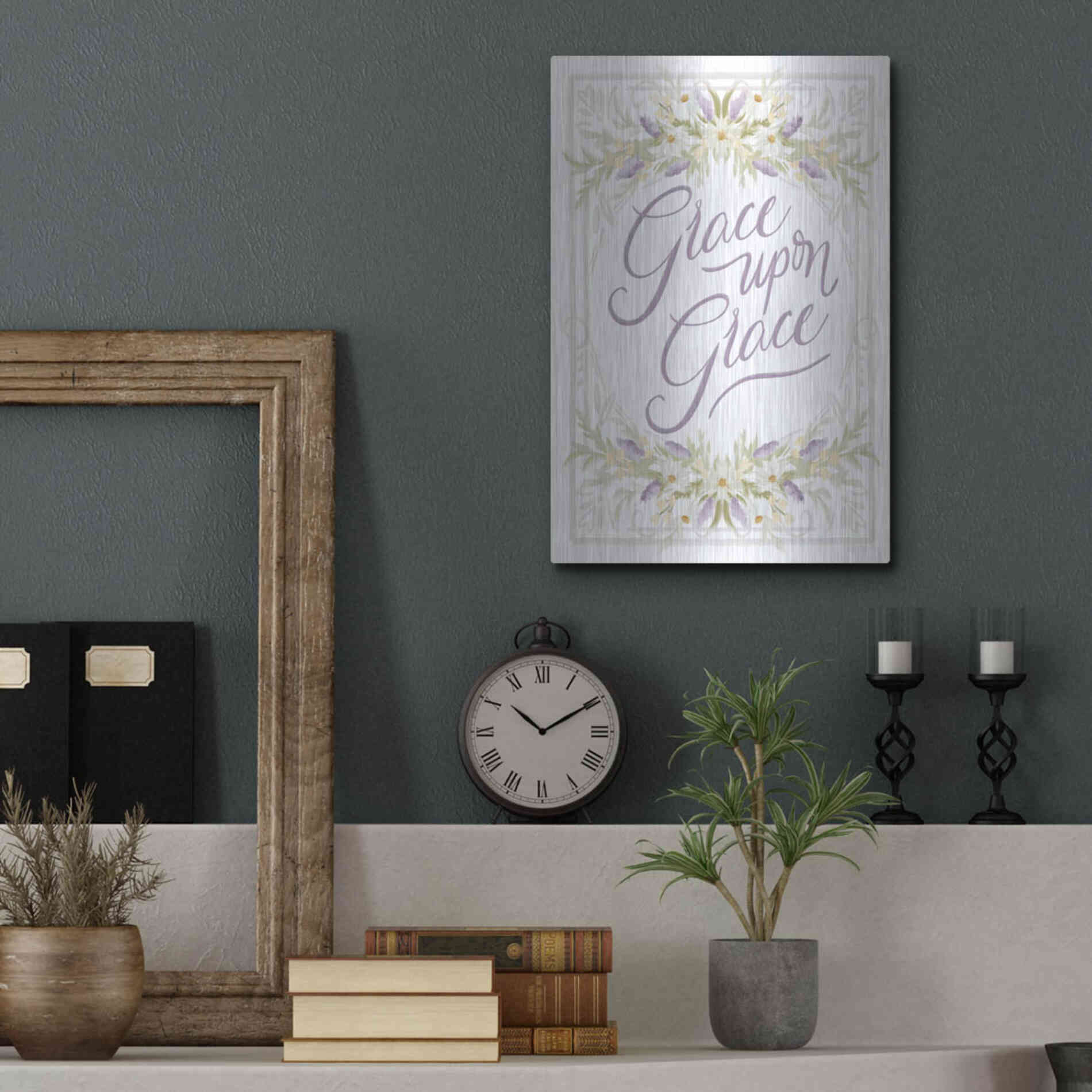 Luxe Metal Art 'Grace Upon Grace' by House Fenway, Metal Wall Art,12x16