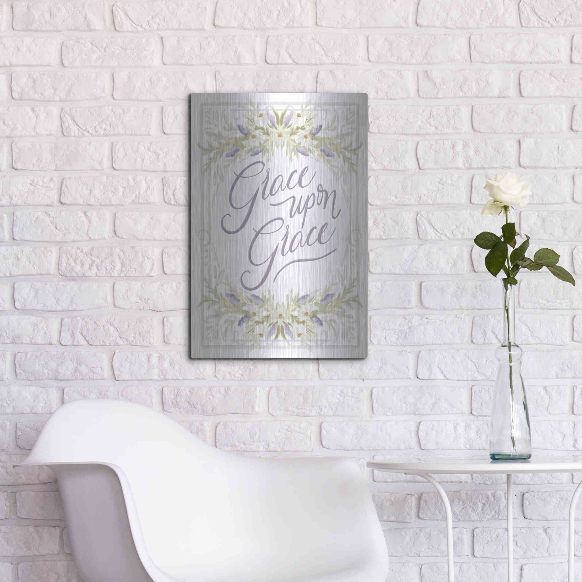 Luxe Metal Art 'Grace Upon Grace' by House Fenway, Metal Wall Art,16x24