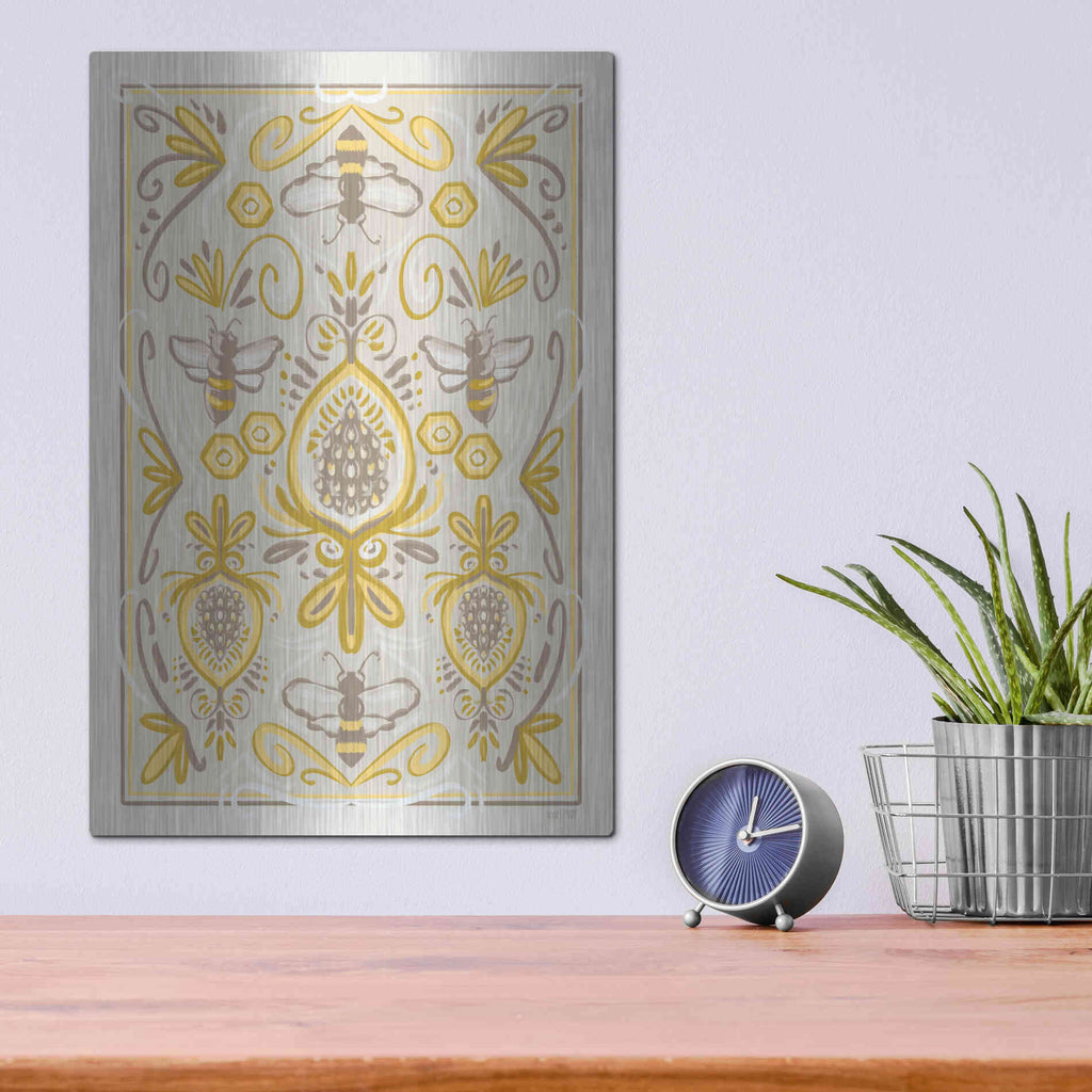 Luxe Metal Art 'Bumblebee Brocade' by House Fenway, Metal Wall Art,12x16