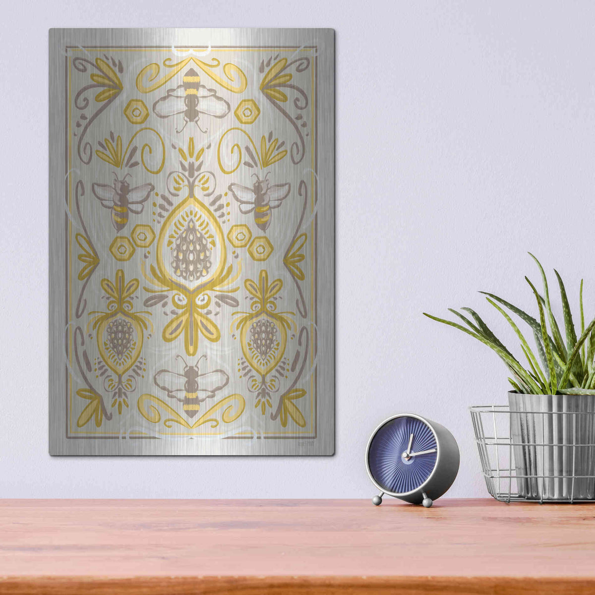 Luxe Metal Art 'Bumblebee Brocade' by House Fenway, Metal Wall Art,12x16