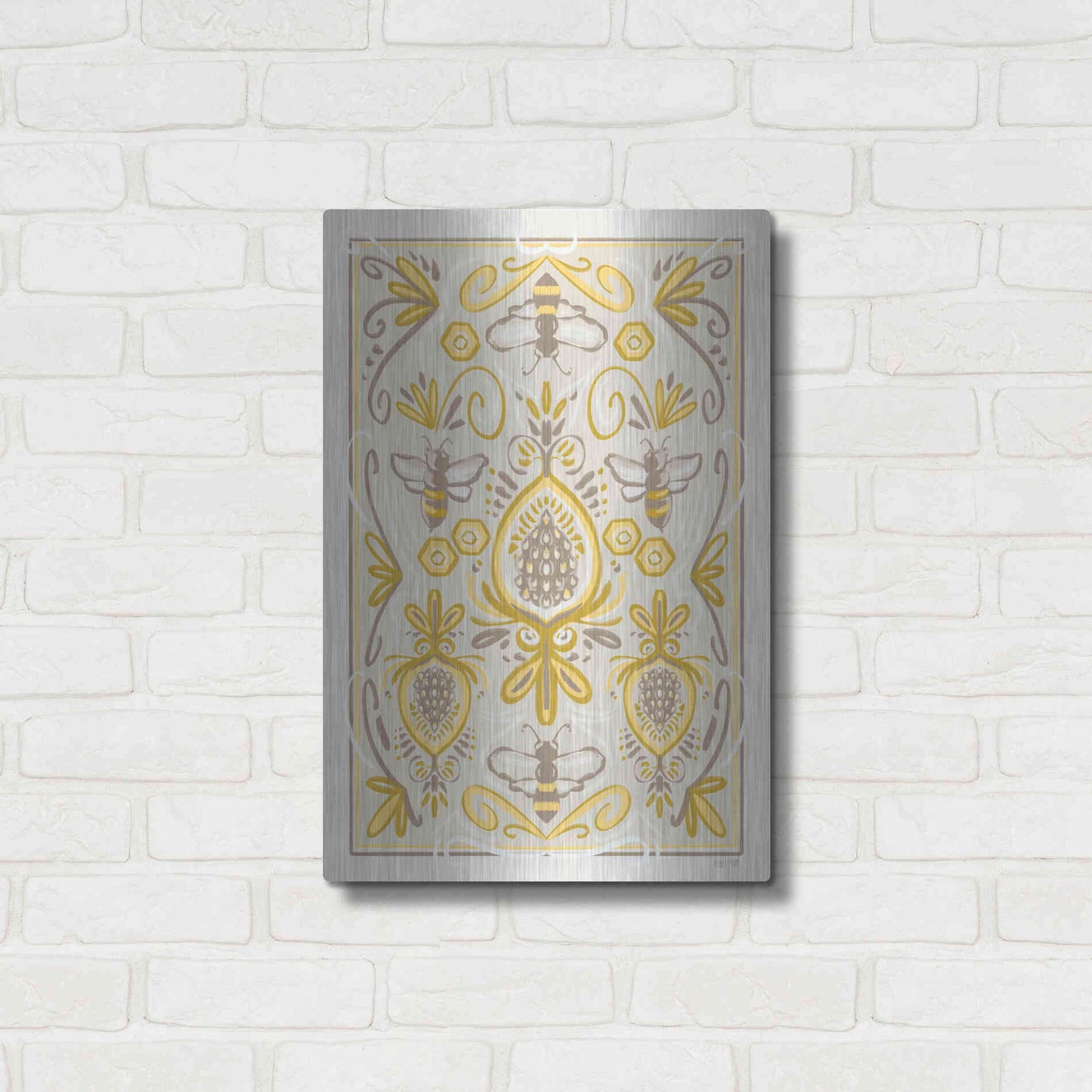 Luxe Metal Art 'Bumblebee Brocade' by House Fenway, Metal Wall Art,16x24