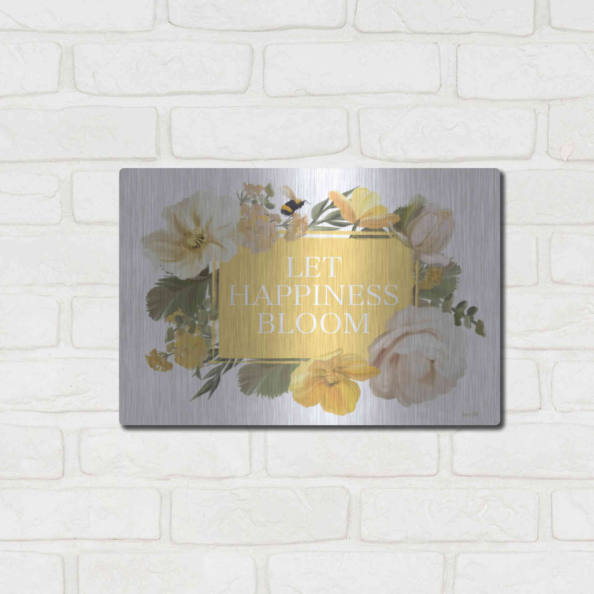 Luxe Metal Art 'Let Happiness Bloom' by House Fenway, Metal Wall Art,16x12
