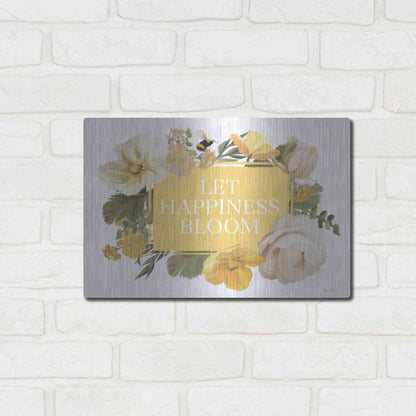 Luxe Metal Art 'Let Happiness Bloom' by House Fenway, Metal Wall Art,16x12