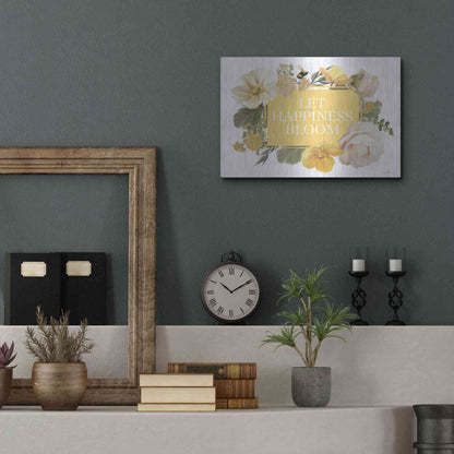 Luxe Metal Art 'Let Happiness Bloom' by House Fenway, Metal Wall Art,16x12
