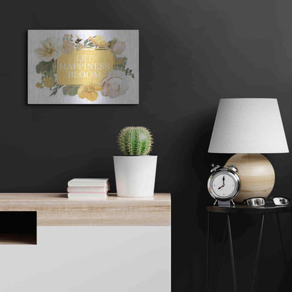 Luxe Metal Art 'Let Happiness Bloom' by House Fenway, Metal Wall Art,24x16