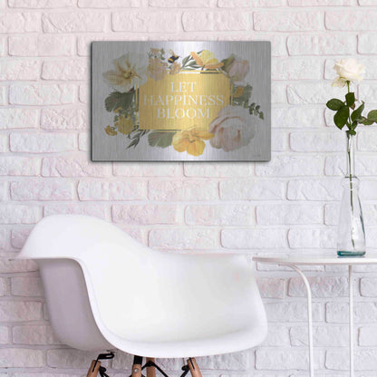 Luxe Metal Art 'Let Happiness Bloom' by House Fenway, Metal Wall Art,24x16