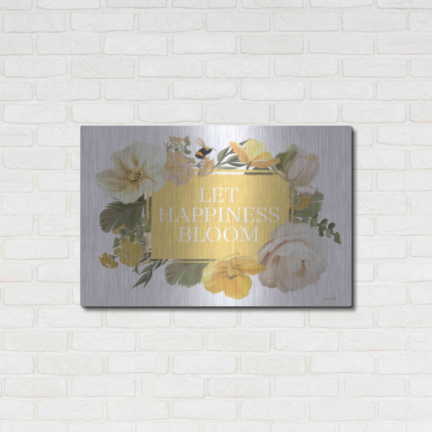 Luxe Metal Art 'Let Happiness Bloom' by House Fenway, Metal Wall Art,36x24