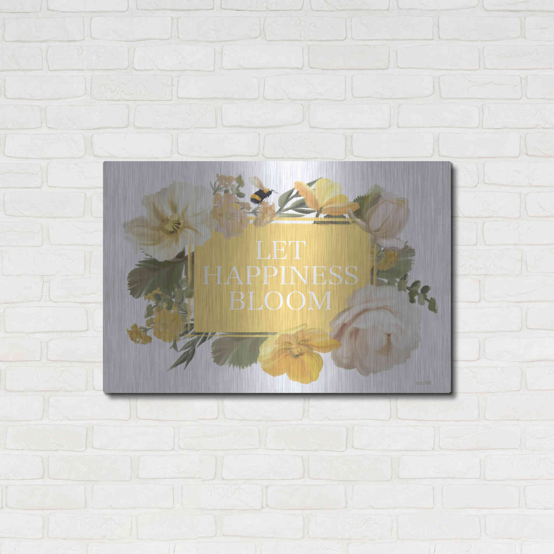 Luxe Metal Art 'Let Happiness Bloom' by House Fenway, Metal Wall Art,36x24