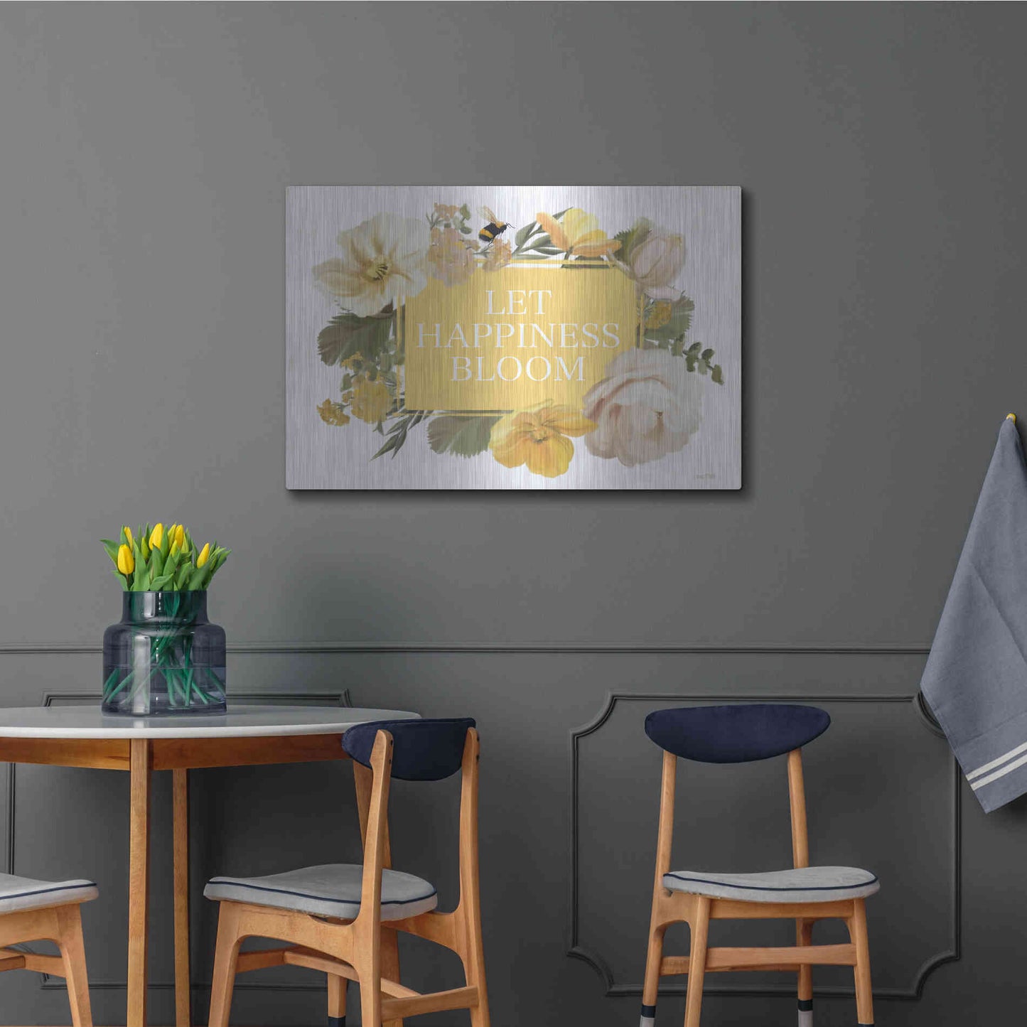 Luxe Metal Art 'Let Happiness Bloom' by House Fenway, Metal Wall Art,36x24