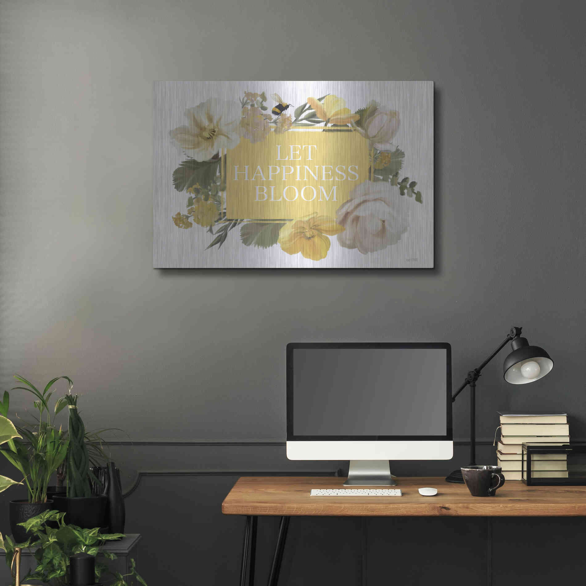 Luxe Metal Art 'Let Happiness Bloom' by House Fenway, Metal Wall Art,36x24