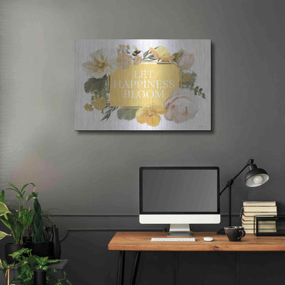 Luxe Metal Art 'Let Happiness Bloom' by House Fenway, Metal Wall Art,36x24