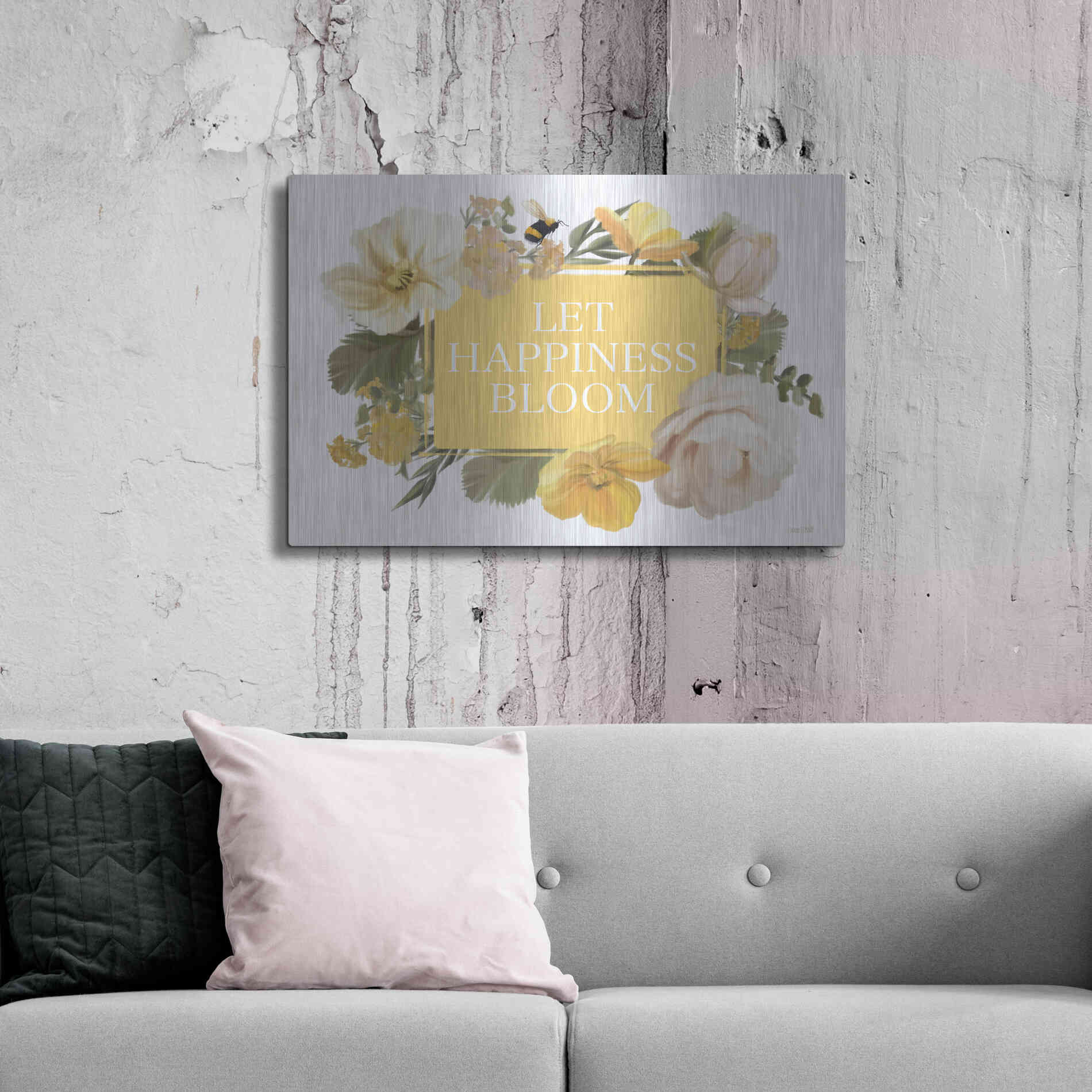 Luxe Metal Art 'Let Happiness Bloom' by House Fenway, Metal Wall Art,36x24