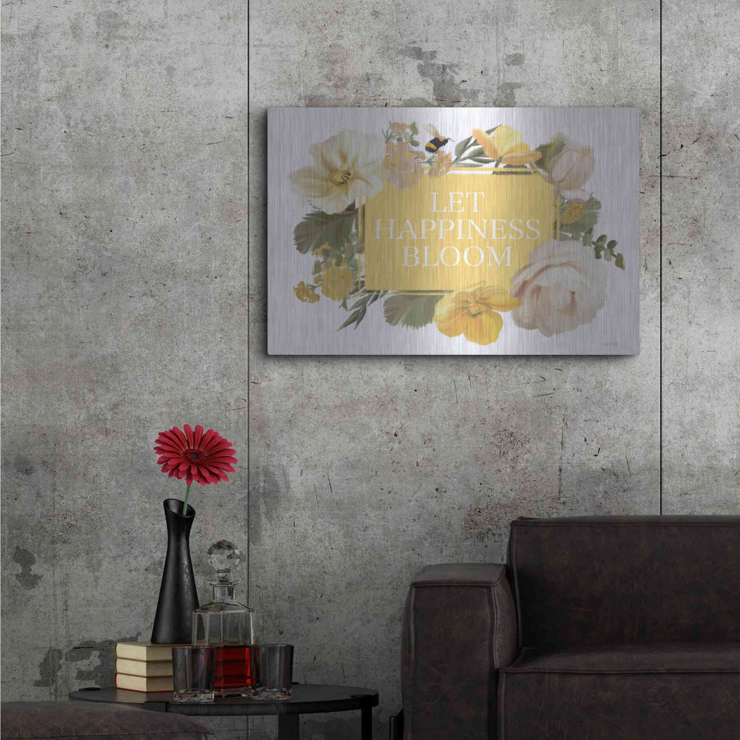 Luxe Metal Art 'Let Happiness Bloom' by House Fenway, Metal Wall Art,36x24