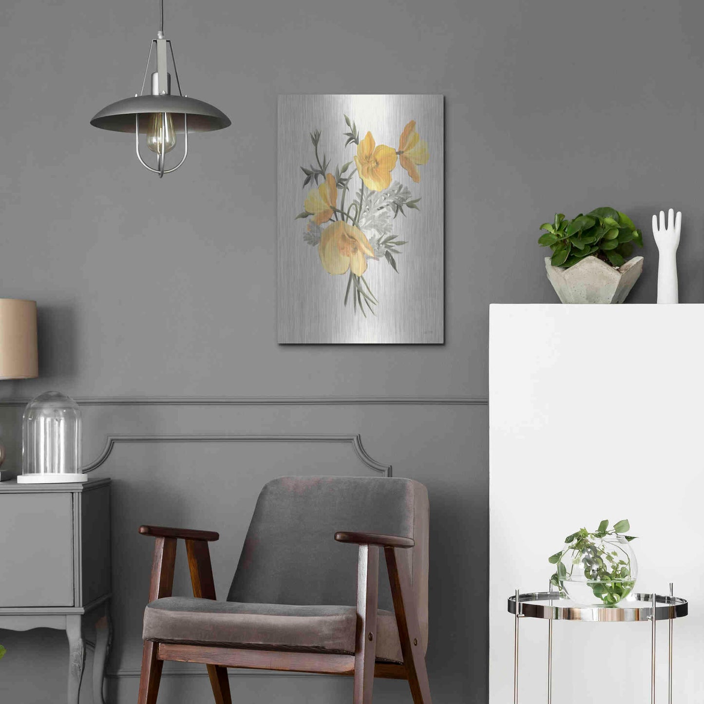 Luxe Metal Art 'Wild Yellow Poppies' by House Fenway, Metal Wall Art,16x24