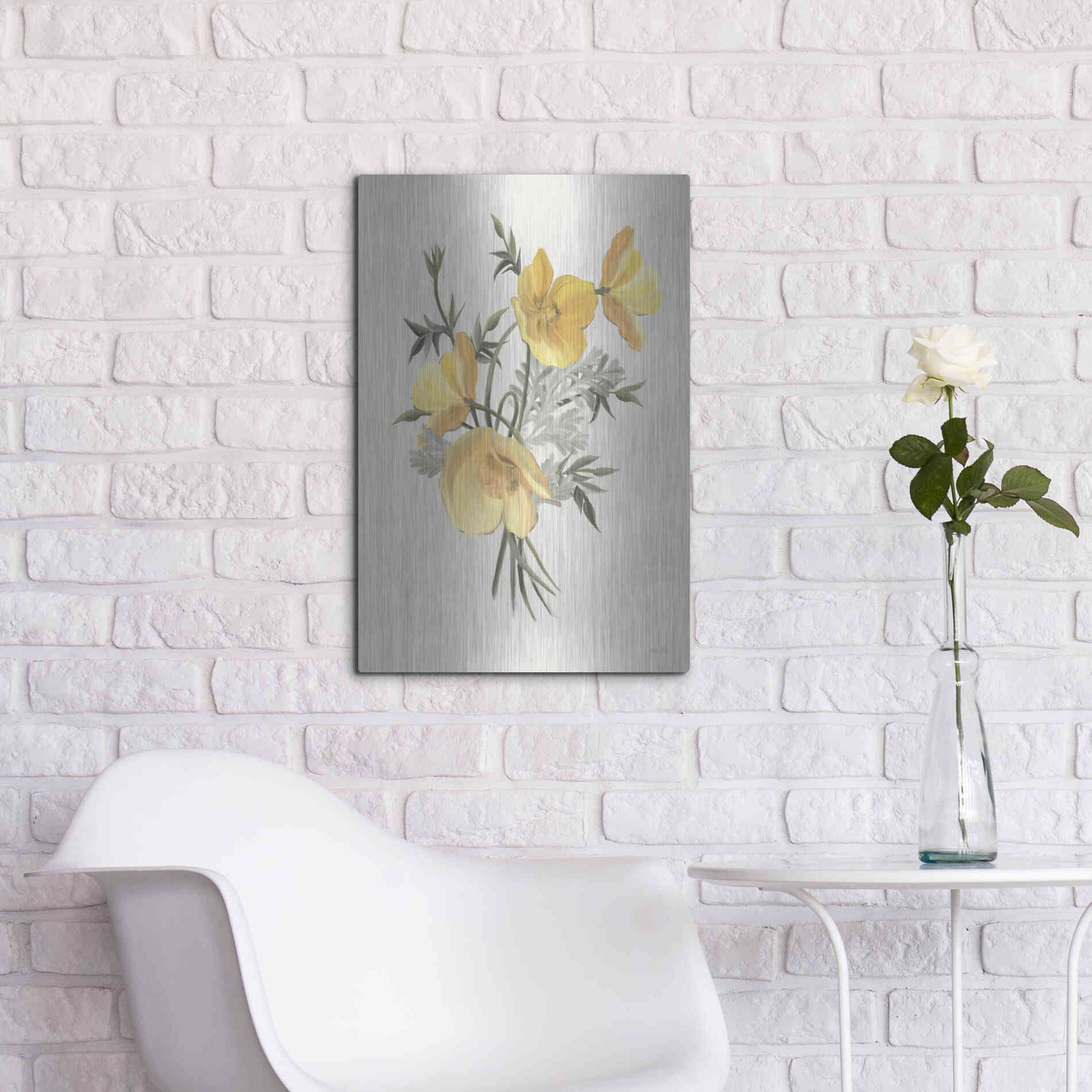 Luxe Metal Art 'Wild Yellow Poppies' by House Fenway, Metal Wall Art,16x24