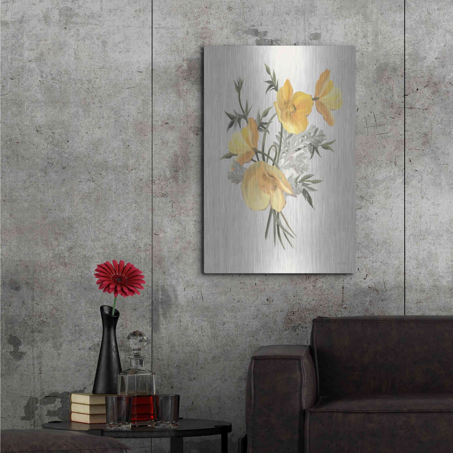 Luxe Metal Art 'Wild Yellow Poppies' by House Fenway, Metal Wall Art,24x36