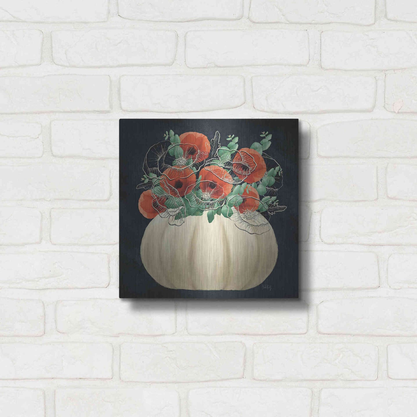 Luxe Metal Art 'Poppy Pumpkin' by Heidi Kuntz, Metal Wall Art,12x12