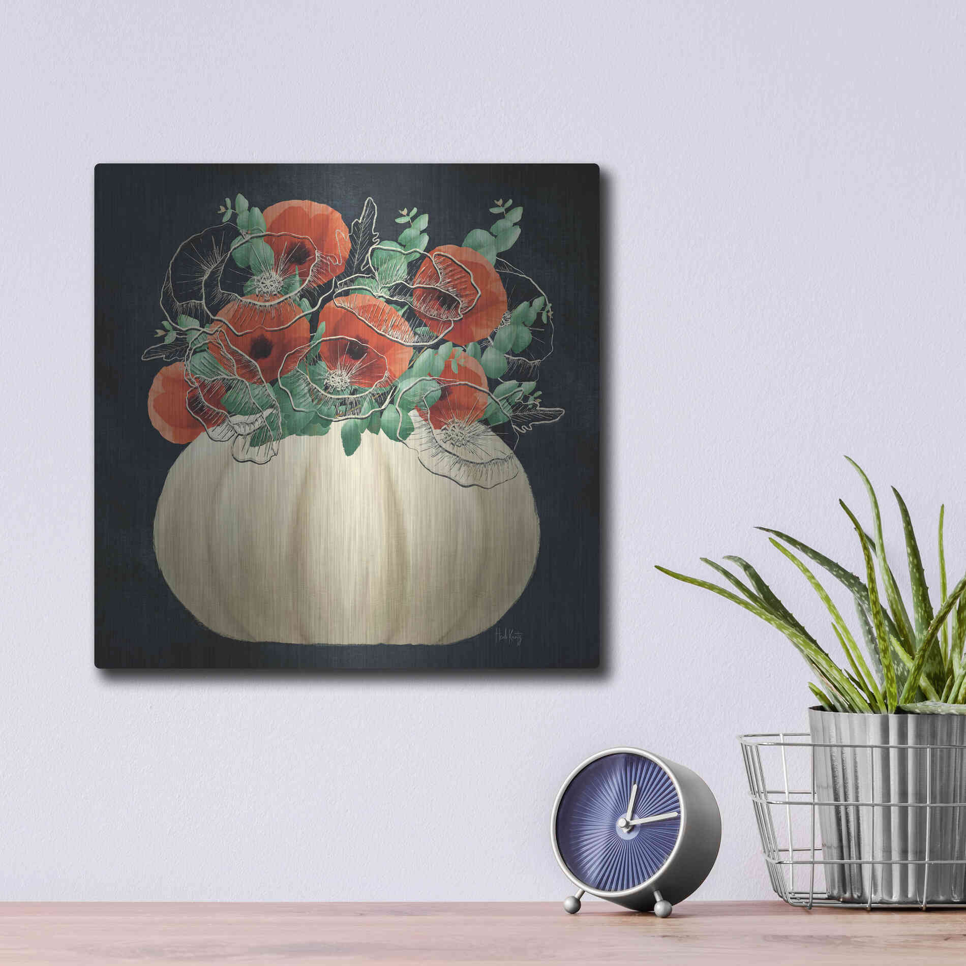 Luxe Metal Art 'Poppy Pumpkin' by Heidi Kuntz, Metal Wall Art,12x12