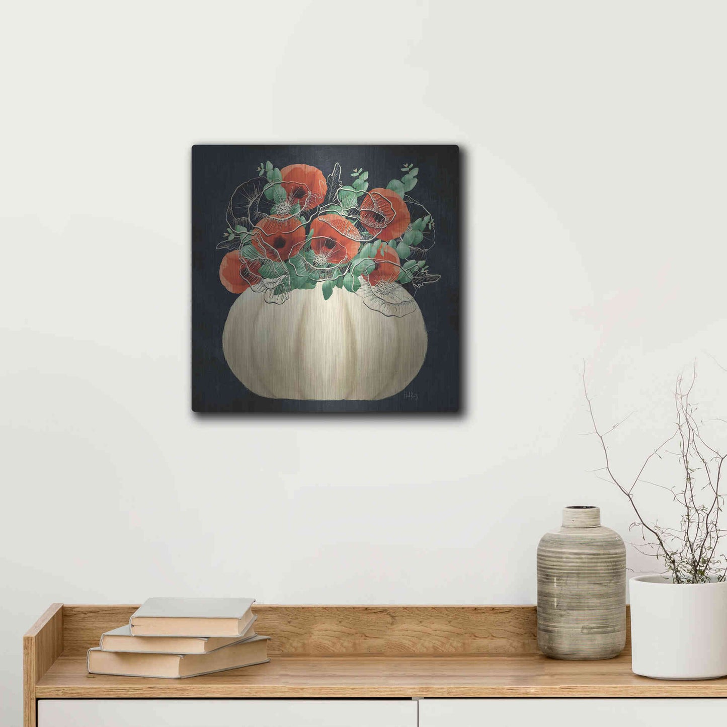 Luxe Metal Art 'Poppy Pumpkin' by Heidi Kuntz, Metal Wall Art,12x12