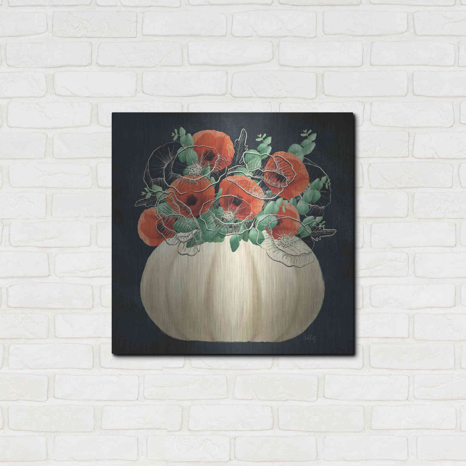 Luxe Metal Art 'Poppy Pumpkin' by Heidi Kuntz, Metal Wall Art,24x24