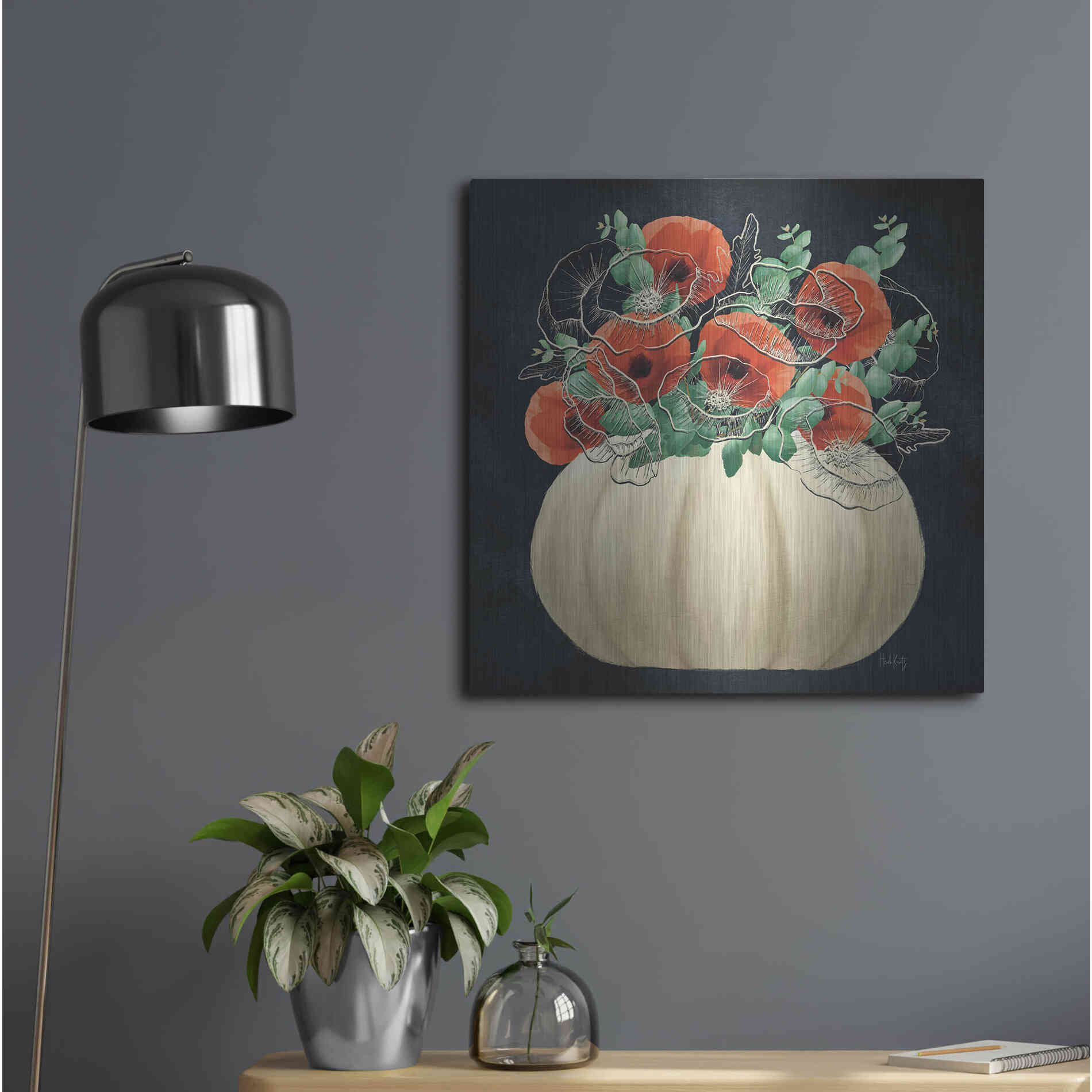 Luxe Metal Art 'Poppy Pumpkin' by Heidi Kuntz, Metal Wall Art,24x24