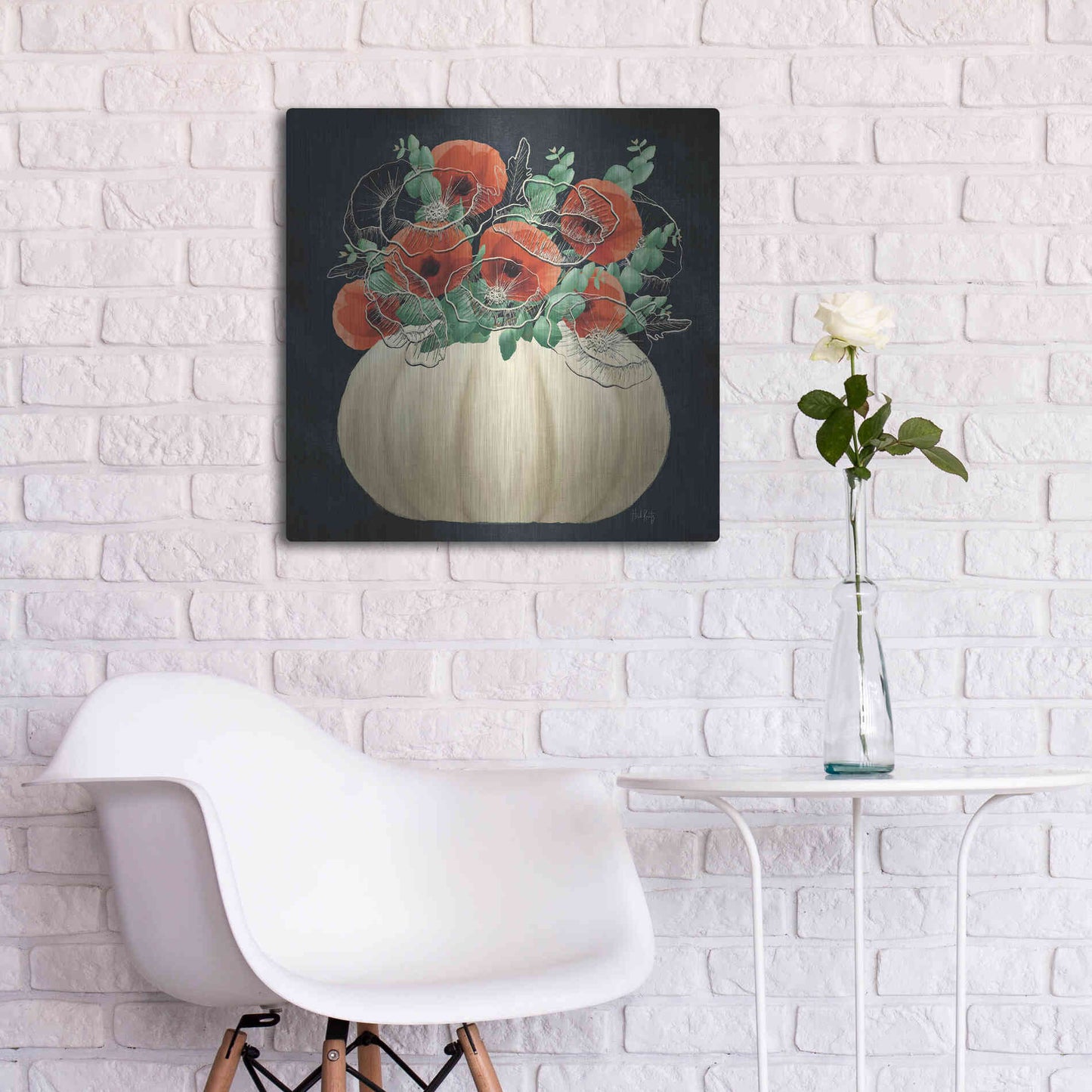 Luxe Metal Art 'Poppy Pumpkin' by Heidi Kuntz, Metal Wall Art,24x24
