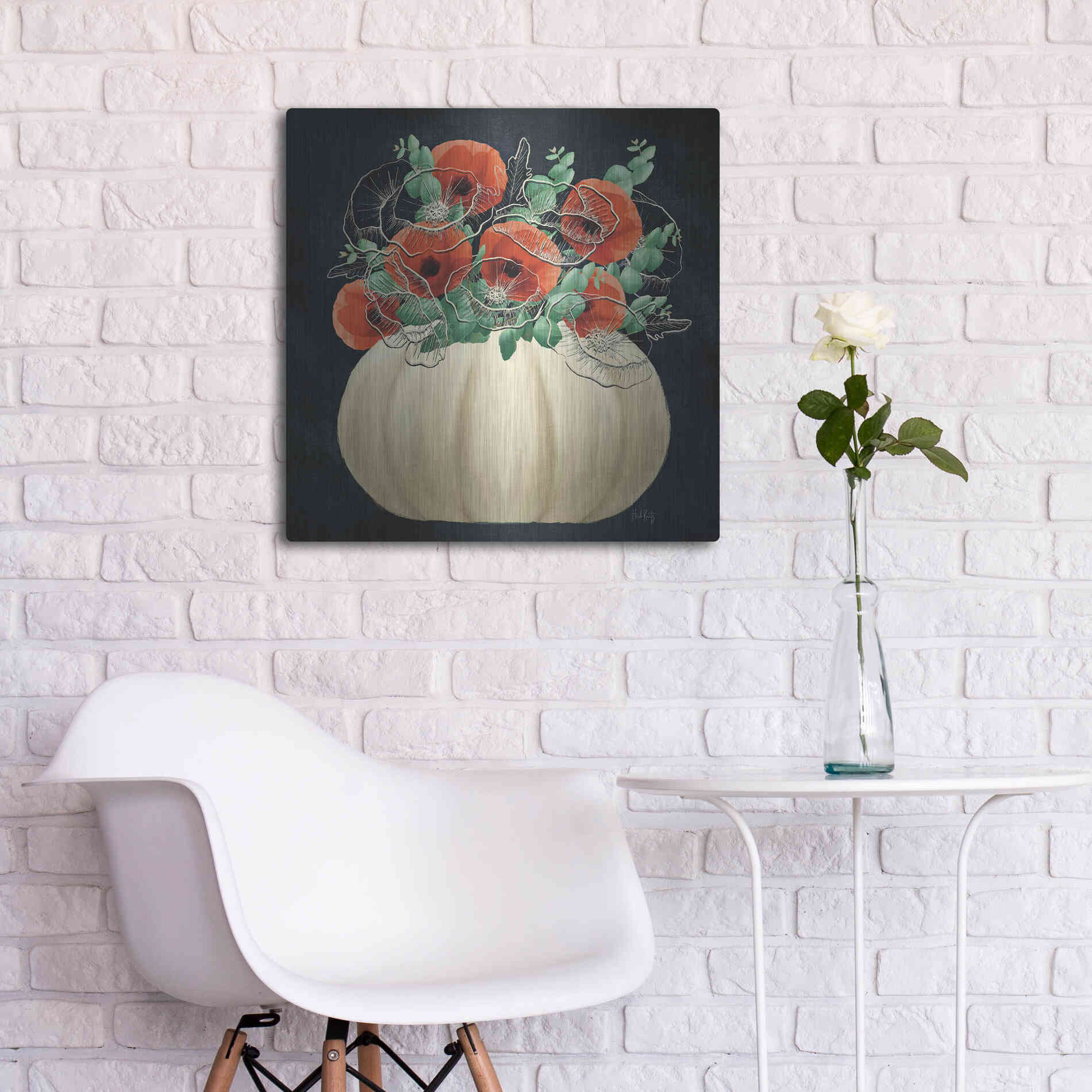 Luxe Metal Art 'Poppy Pumpkin' by Heidi Kuntz, Metal Wall Art,24x24