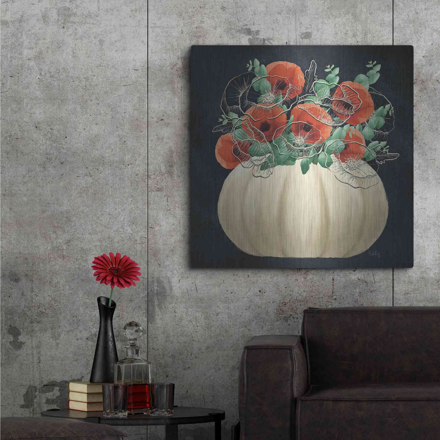 Luxe Metal Art 'Poppy Pumpkin' by Heidi Kuntz, Metal Wall Art,36x36