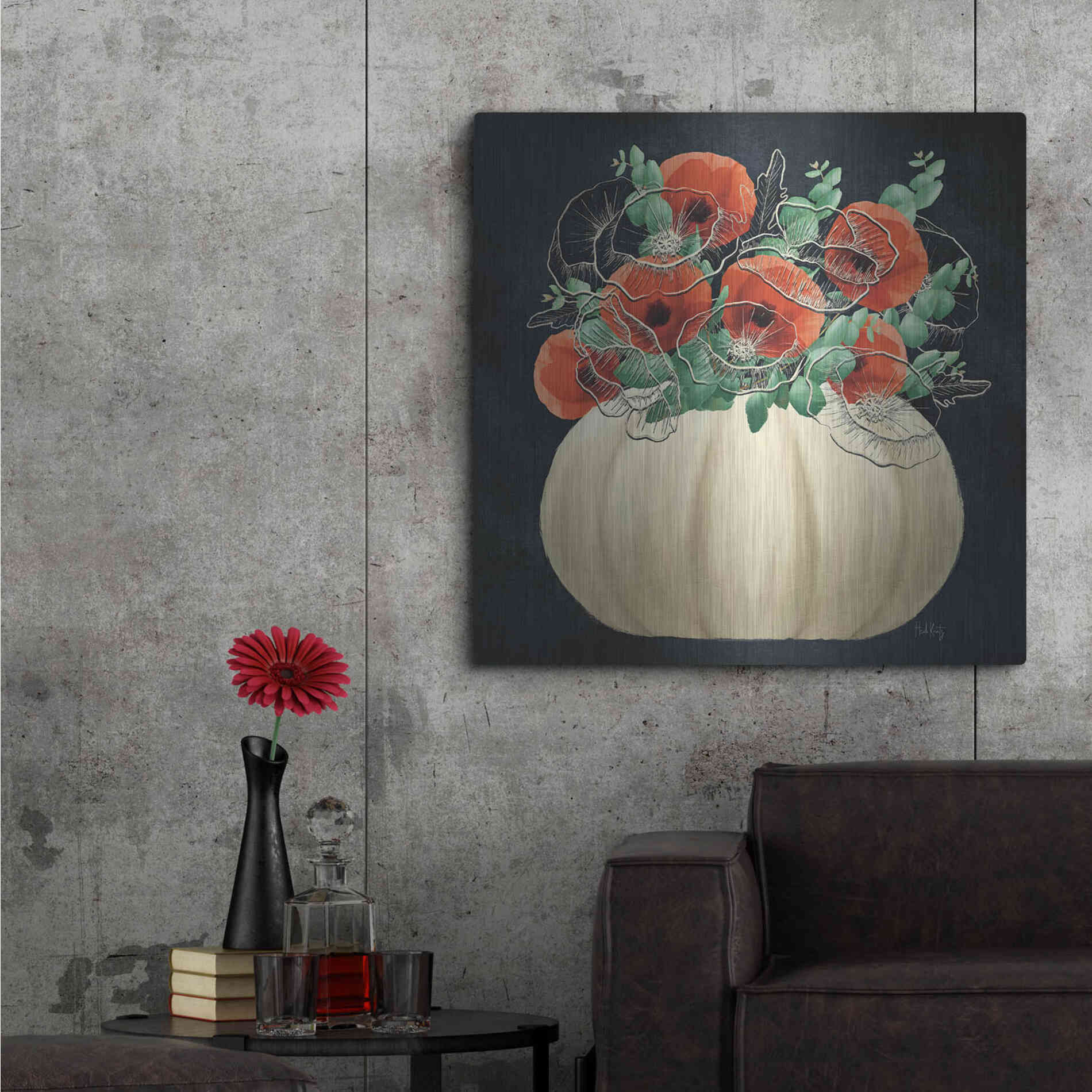 Luxe Metal Art 'Poppy Pumpkin' by Heidi Kuntz, Metal Wall Art,36x36