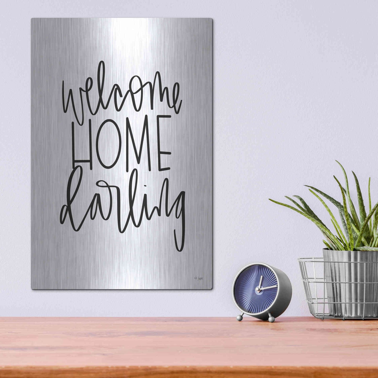Luxe Metal Art 'Welcome Home Darling' by Jaxn Blvd., Metal Wall Art,12x16