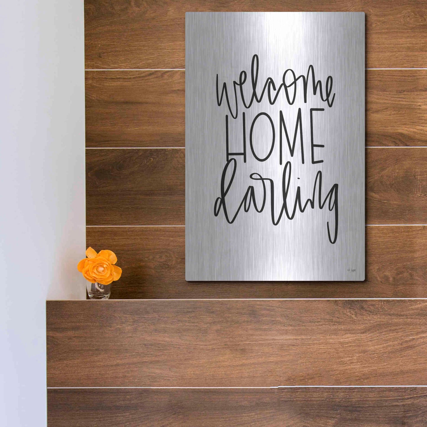 Luxe Metal Art 'Welcome Home Darling' by Jaxn Blvd., Metal Wall Art,12x16