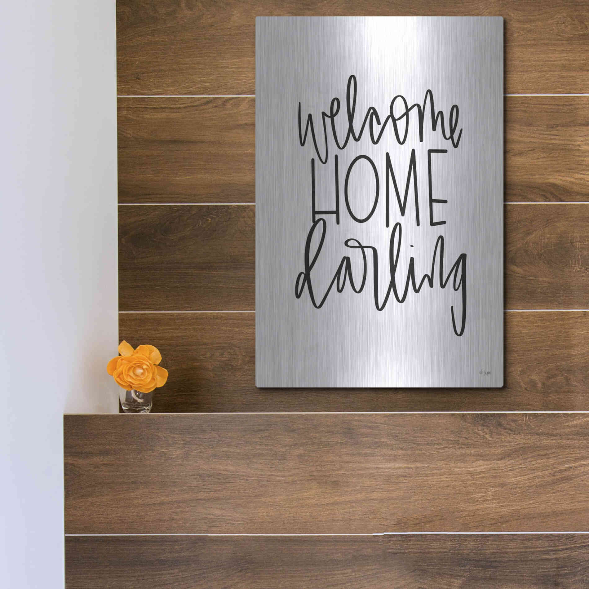 Luxe Metal Art 'Welcome Home Darling' by Jaxn Blvd., Metal Wall Art,12x16