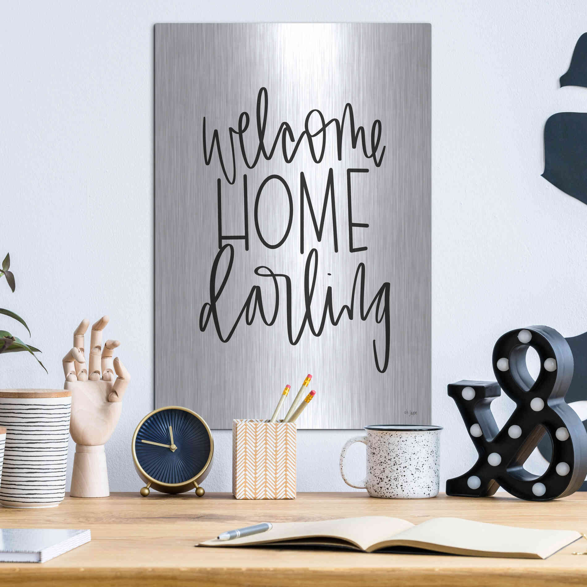 Luxe Metal Art 'Welcome Home Darling' by Jaxn Blvd., Metal Wall Art,12x16