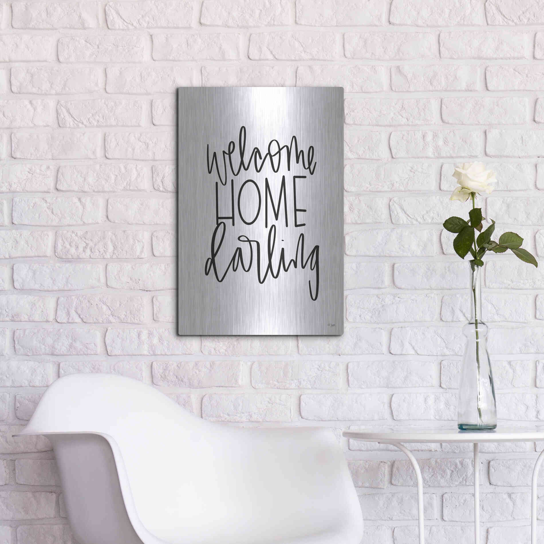 Luxe Metal Art 'Welcome Home Darling' by Jaxn Blvd., Metal Wall Art,16x24