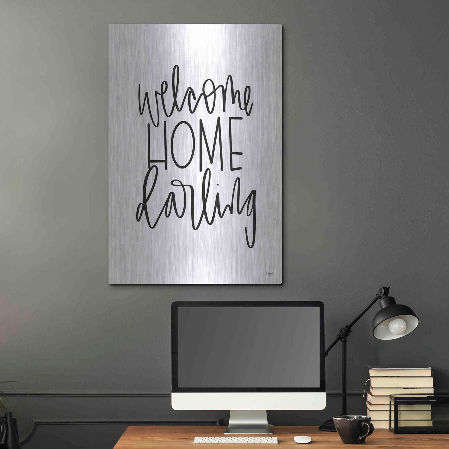Luxe Metal Art 'Welcome Home Darling' by Jaxn Blvd., Metal Wall Art,24x36