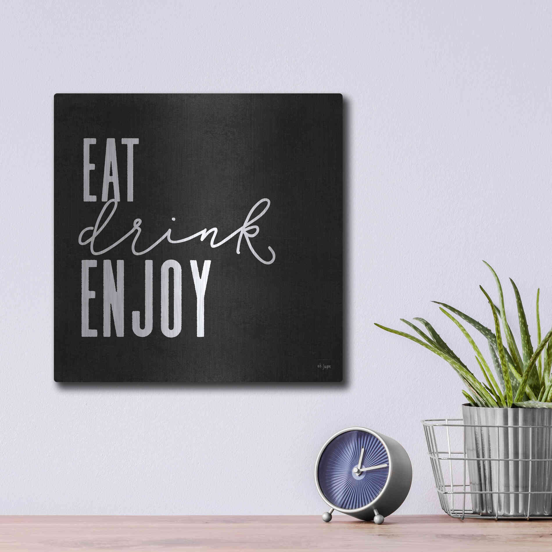 Luxe Metal Art 'Eat, Drink, Enjoy   ' by Jaxn Blvd., Metal Wall Art,12x12