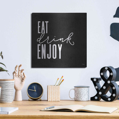 Luxe Metal Art 'Eat, Drink, Enjoy   ' by Jaxn Blvd., Metal Wall Art,12x12