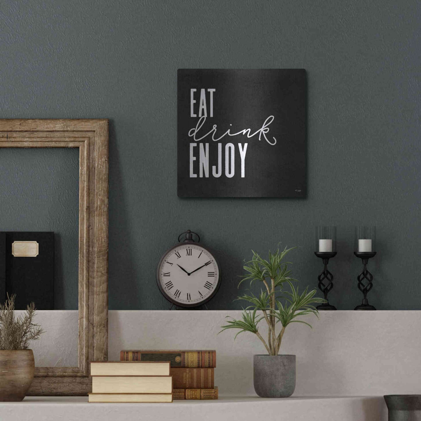 Luxe Metal Art 'Eat, Drink, Enjoy   ' by Jaxn Blvd., Metal Wall Art,12x12