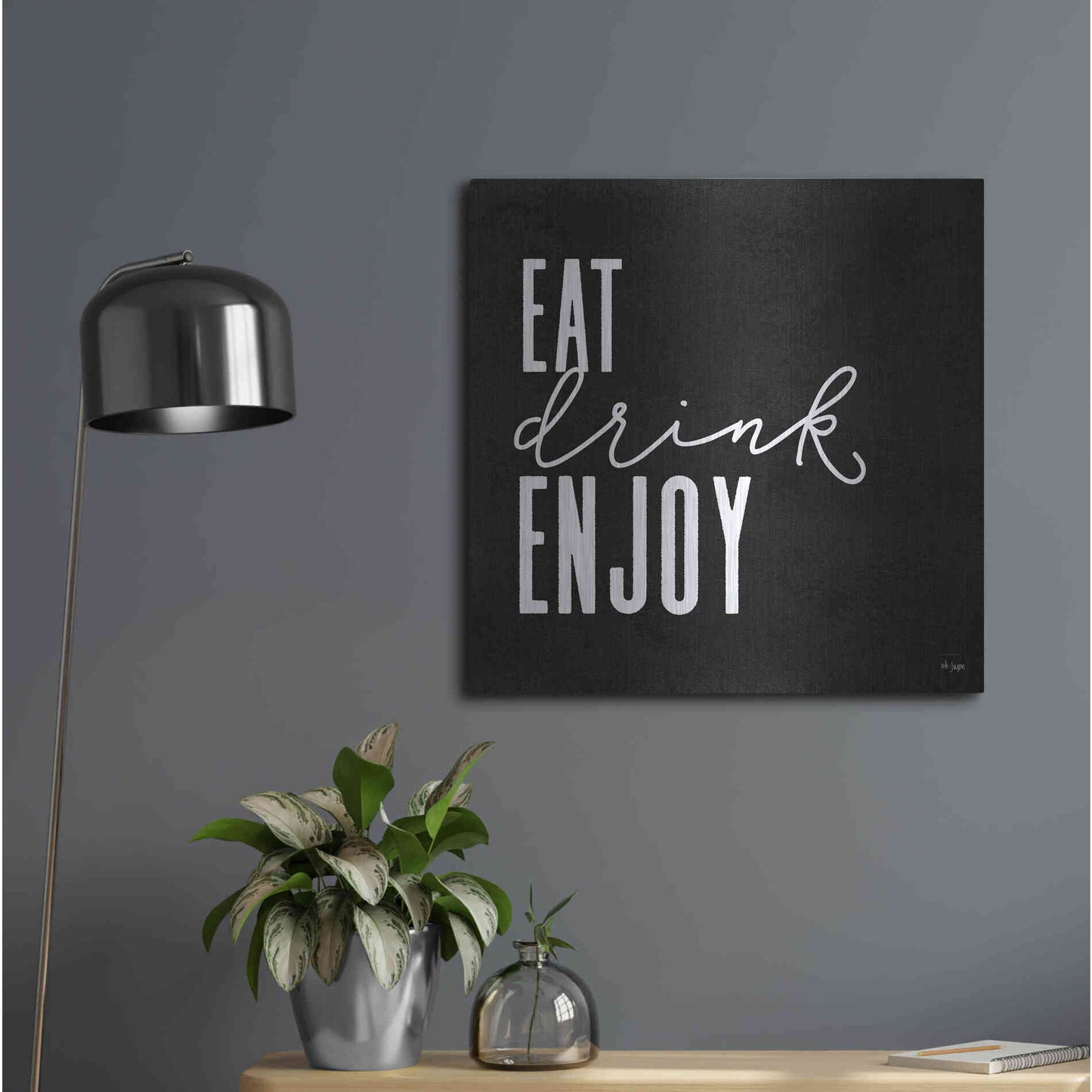 Luxe Metal Art 'Eat, Drink, Enjoy   ' by Jaxn Blvd., Metal Wall Art,24x24