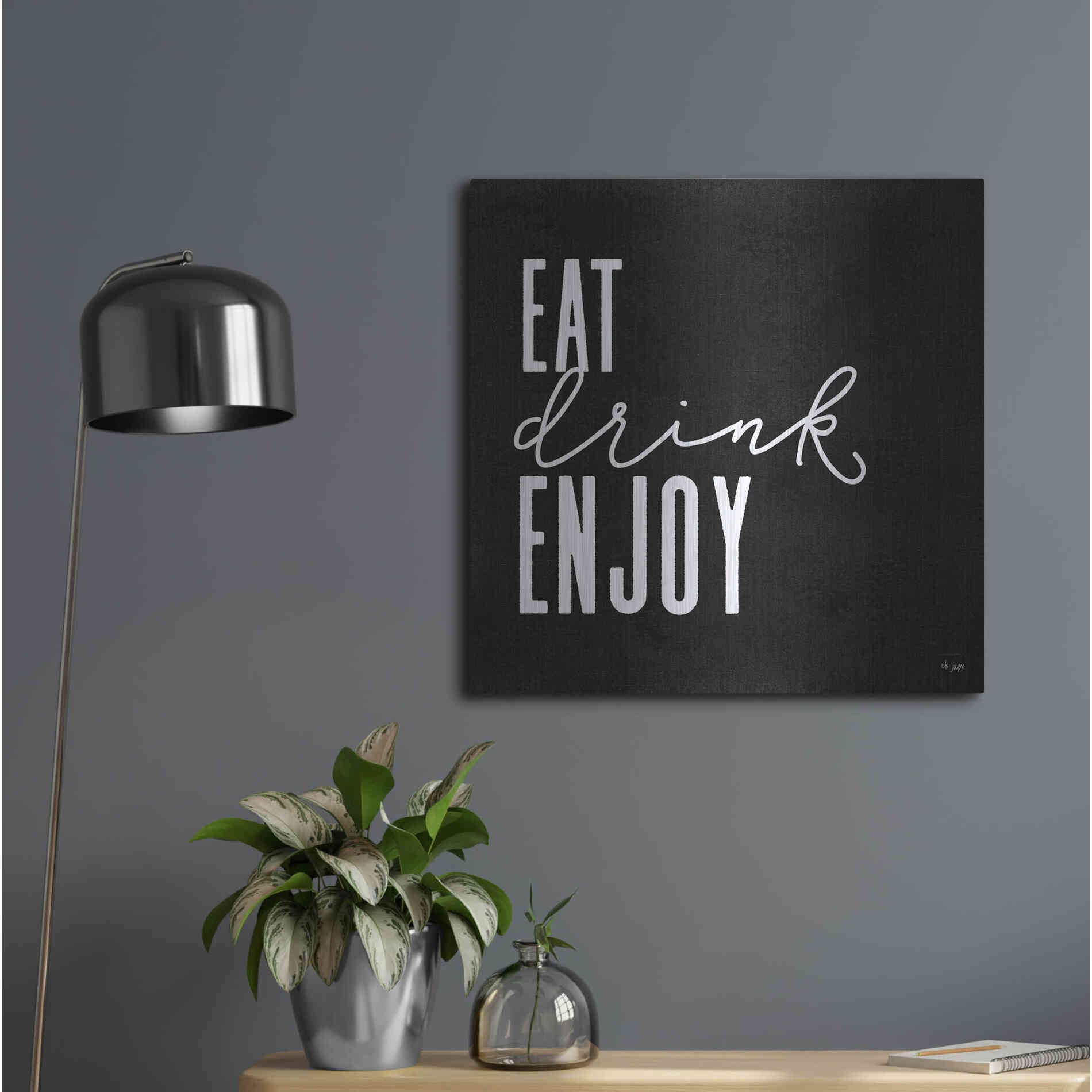 Luxe Metal Art 'Eat, Drink, Enjoy   ' by Jaxn Blvd., Metal Wall Art,24x24