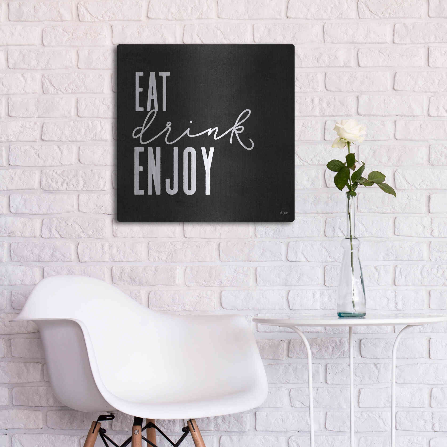 Luxe Metal Art 'Eat, Drink, Enjoy   ' by Jaxn Blvd., Metal Wall Art,24x24