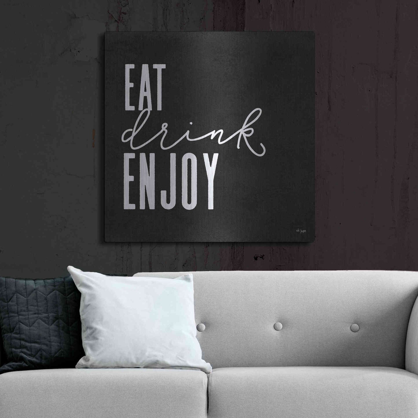 Luxe Metal Art 'Eat, Drink, Enjoy   ' by Jaxn Blvd., Metal Wall Art,36x36